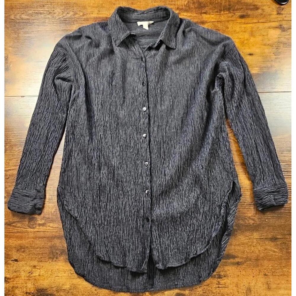 Eileen Fisher Organic‎ Cotton Tencel Button Up Shirt Size XS Black